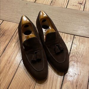 John Lobb Dark Brown Suede Tassel Loafers